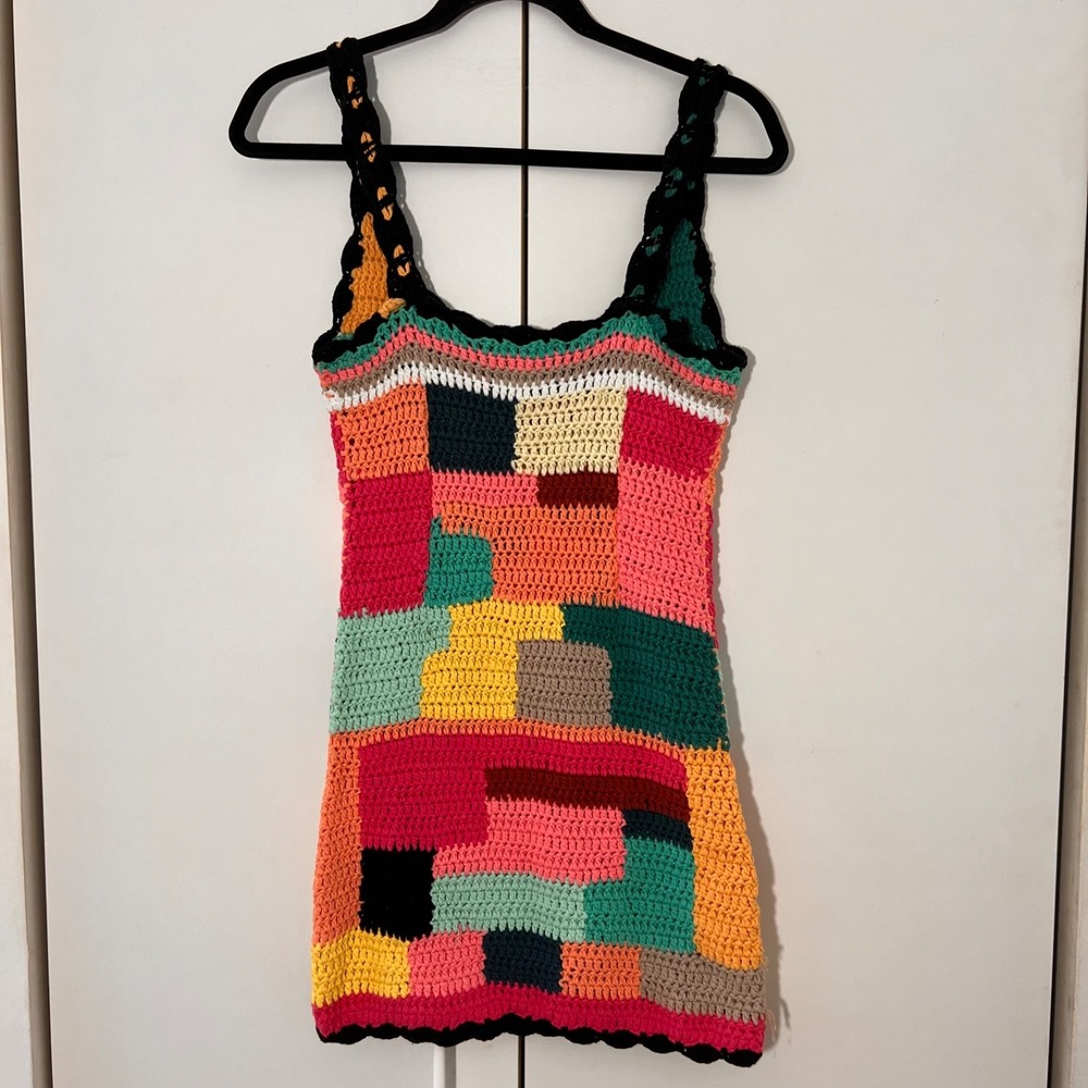 Tach Clothing Boho Crochet Patchwork Mini Dress Small Multicolor Indie Festival - Picture 3 of 6
